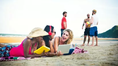 studying at beach
